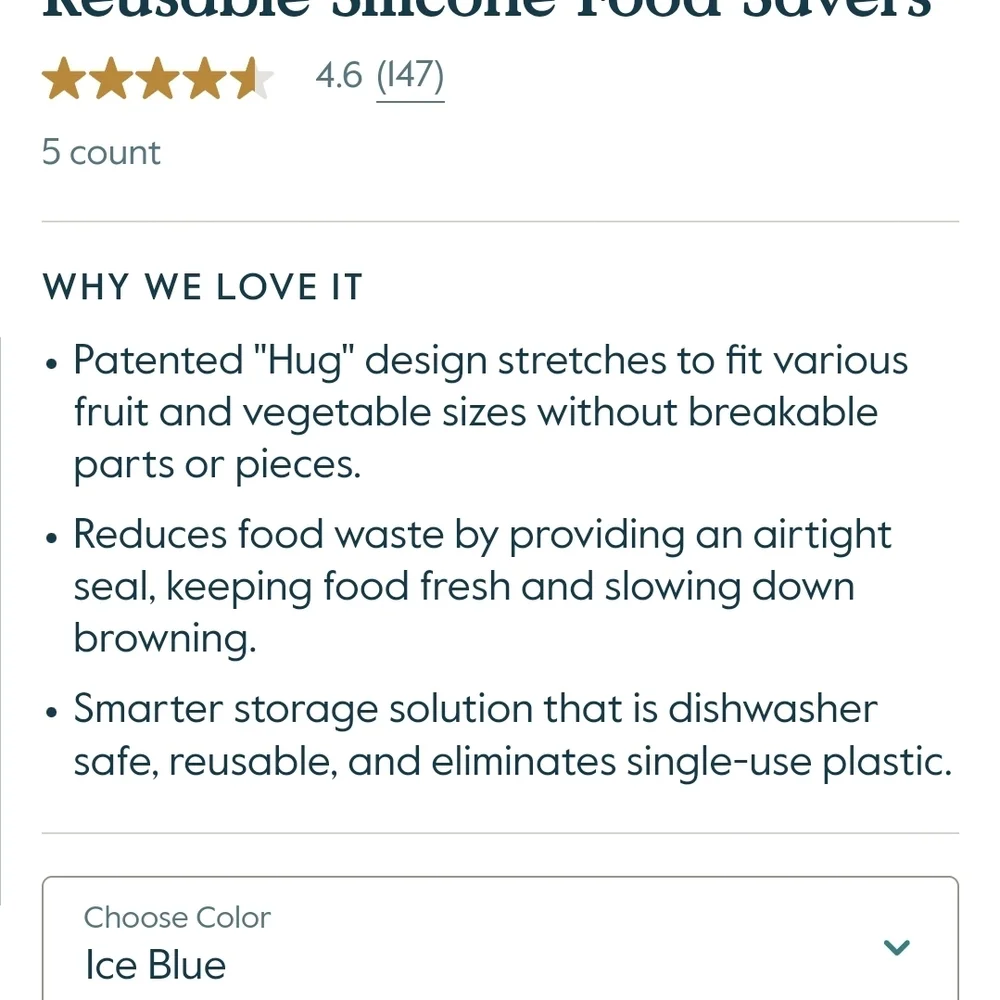Food Huggers 5pc Reusable Silicone Savers - Ice Blue